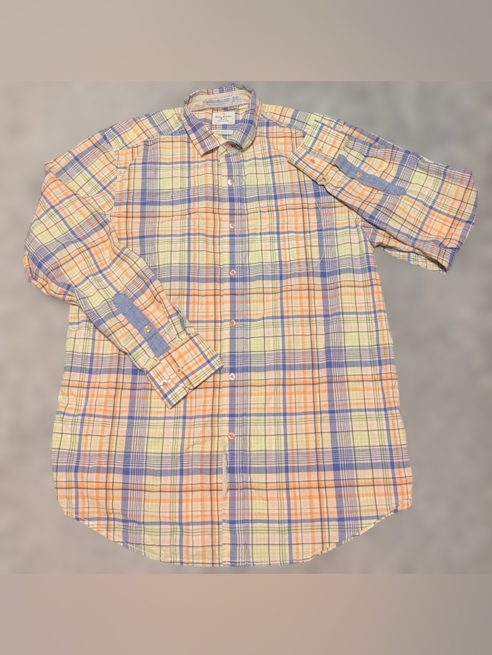 Tommy Bahama Jeans Shirt Men Medium Yellow Blue Island Crafted Button Down